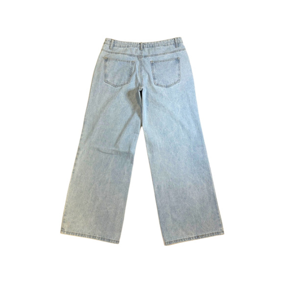 Edikted Raelynn Jeans Wide Leg 100% Cotton Light Blue Denim Women’s Size Large - Picture 4 of 9